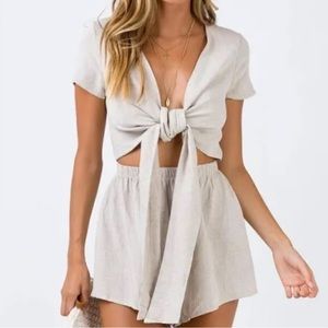 Princess Polly Ragnar Tie Front Romper in Beige